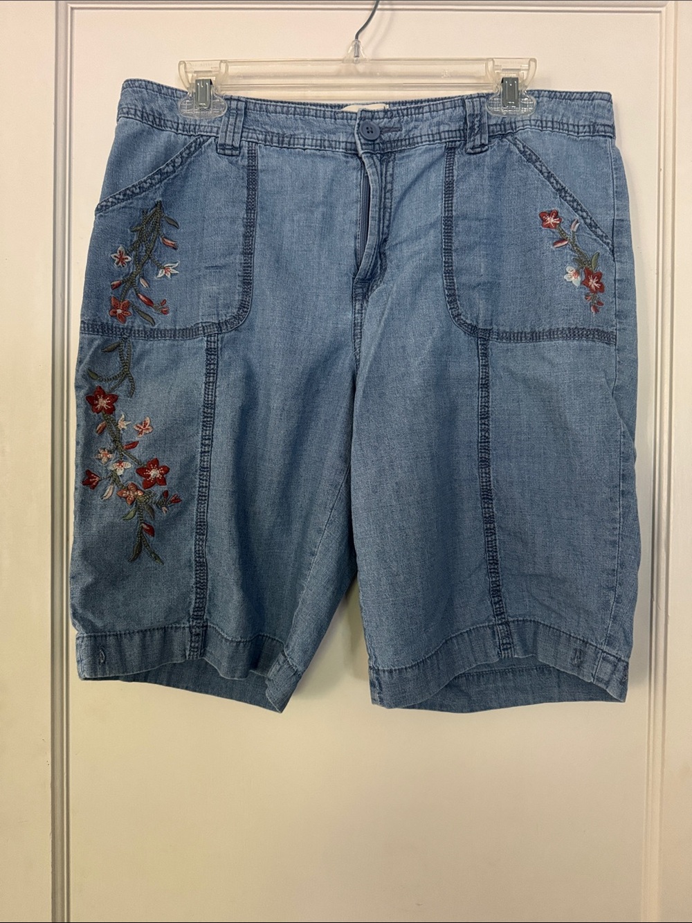St. John's Bay Light Blue Embroidered Denim Shorts
